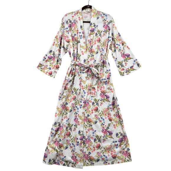 Soft Surroundings Other - Soft Surroundings Bath Robe Size M White Multi Floral Belted Pockets Stretch